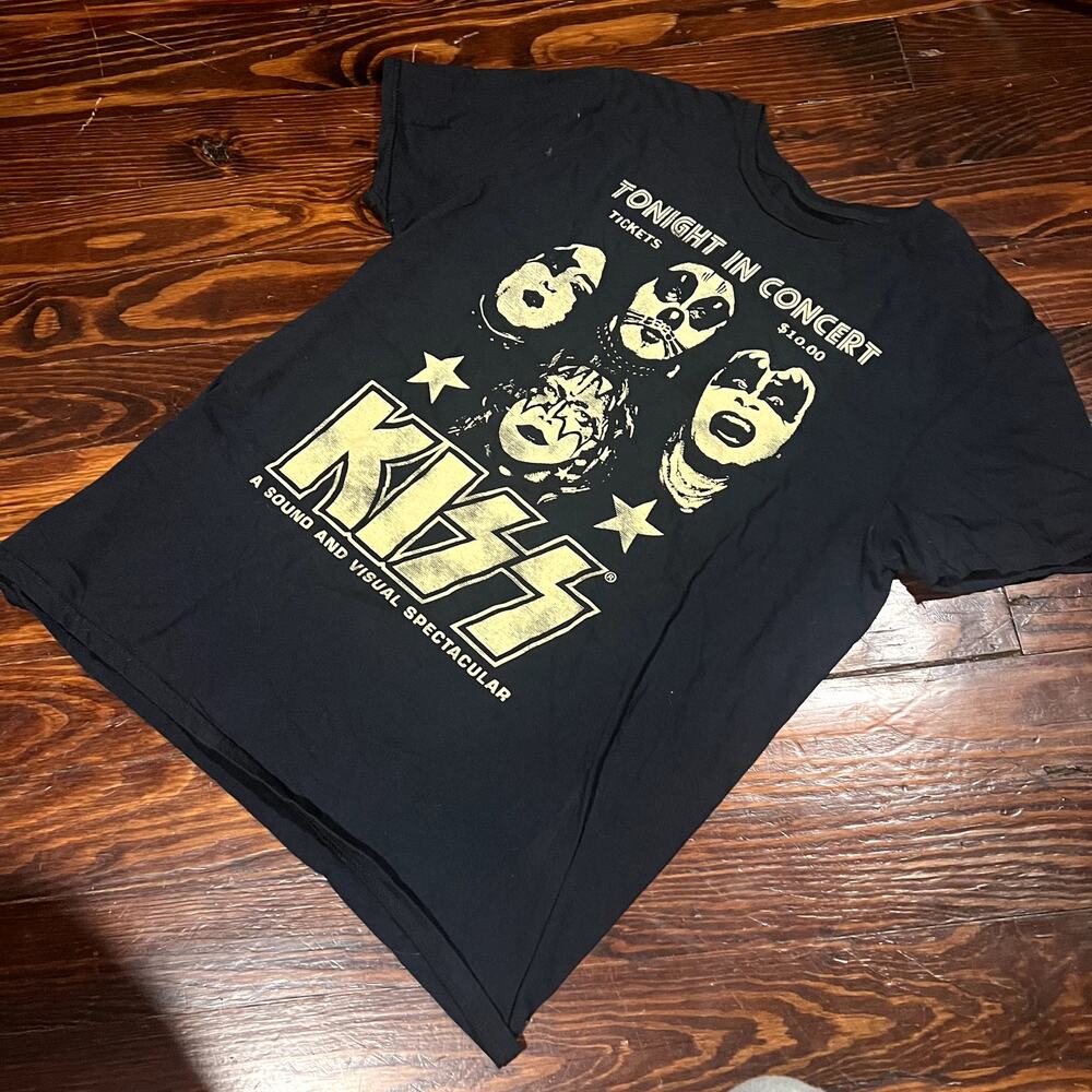 KISS L Retro Rock Graphic T Shirt Black Gold Tonight In Concert Regular Fit